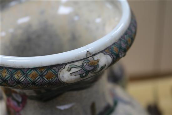 A large 19th century Japanese vase and a pair of smaller crackleware vases tallest 43cm (incl. stand)
